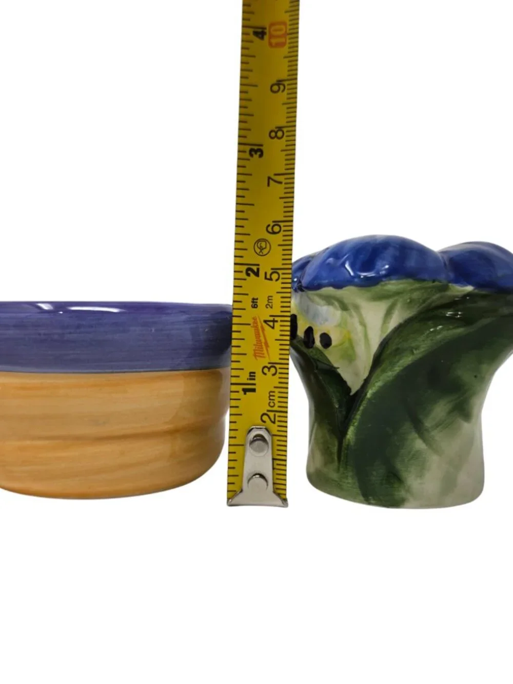 Vtg 90s Blue Flower in Pot Stacking Ceramic Salt and Pepper Shakers Floral Bloom